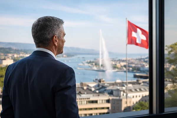 Resident director Switzerland requirement, business executive overlooking Swiss city Geneva Zurich company legal domicile Switzerland